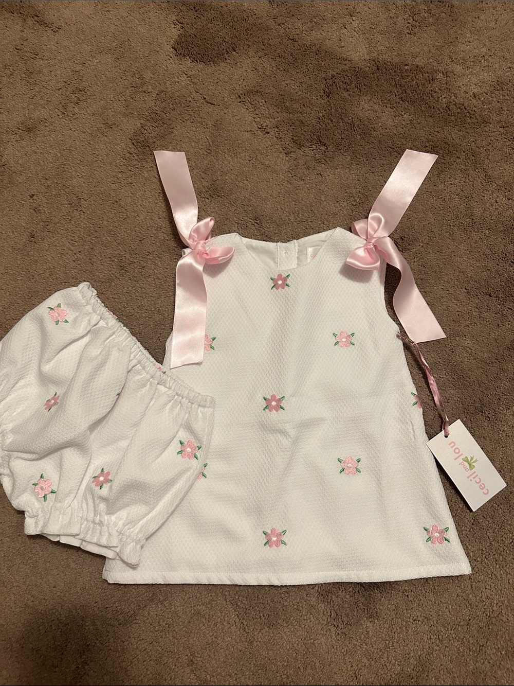 Cecil and Lou Pink-Embroidered White Girls Matching Set